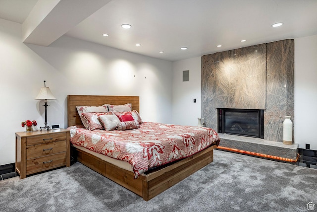 3809 E Thousand Oaks Cir, Salt Lake City, UT 84124 - carpeted bedroom with recessed lighting and a large fireplace