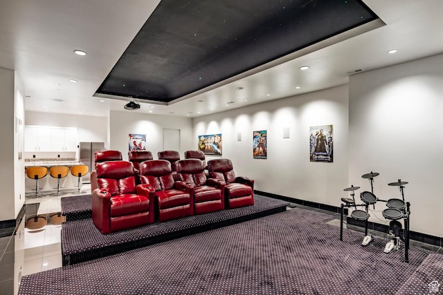 3809 E Thousand Oaks Cir, Salt Lake City, UT 84124 - carpeted home theater with recessed lighting and a tray ceiling