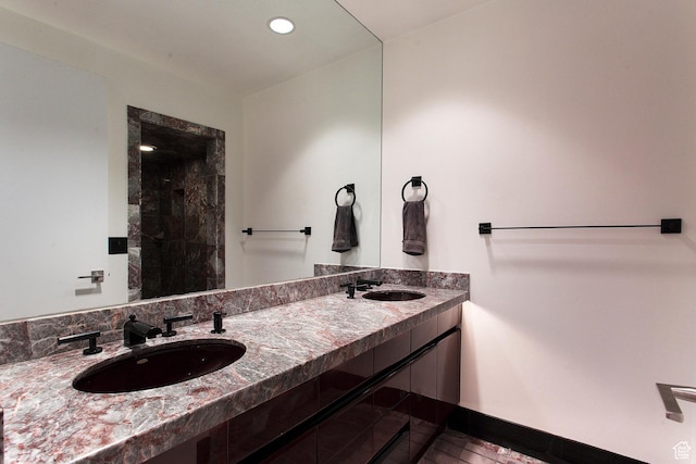 3809 E Thousand Oaks Cir, Salt Lake City, UT 84124 - full bathroom with double vanity, a tile shower, and recessed lighting