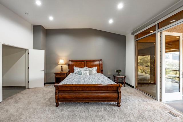 3809 E Thousand Oaks Cir, Salt Lake City, UT 84124 - bedroom with access to exterior, light carpet, recessed lighting, and lofted ceiling