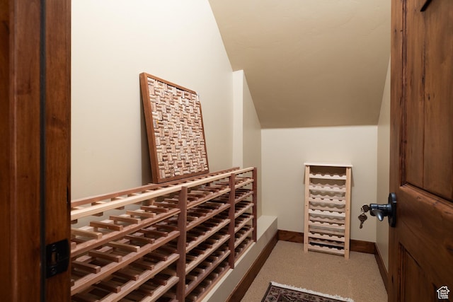 75 Hidden Oaks Ln, Park City, UT 84060 - wine cellar featuring carpet flooring, vaulted ceiling, and baseboards