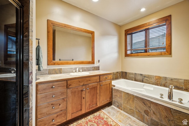 75 Hidden Oaks Ln, Park City, UT 84060 - bathroom featuring a garden tub, recessed lighting, and vanity