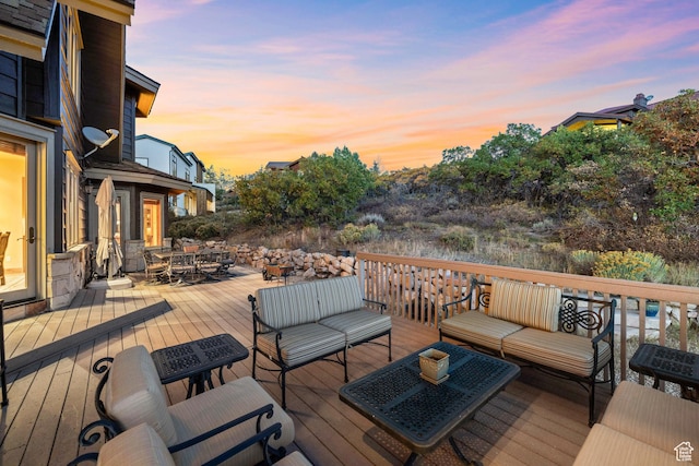 75 Hidden Oaks Ln, Park City, UT 84060 - deck at dusk featuring an outdoor hangout area and outdoor dining area