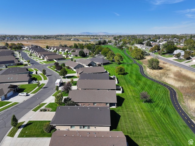 aerial view featuring a residential view and a mountain view