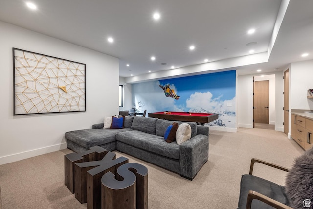 3576 Ridgeline Dr Unit 14-C, Park City, UT 84098 - living room featuring light carpet, recessed lighting, billiards table, and baseboards