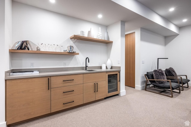 3576 Ridgeline Dr Unit 14-C, Park City, UT 84098 - indoor wet bar with beverage cooler, light colored carpet, and recessed lighting