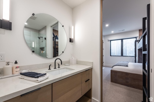 3576 Ridgeline Dr Unit 14-C, Park City, UT 84098 - ensuite bathroom with a shower with shower door, vanity, and recessed lighting