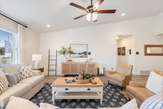 258 W 500 N, Santaquin, UT 84655 - living area with recessed lighting, visible vents, wood finished floors, and ceiling fan