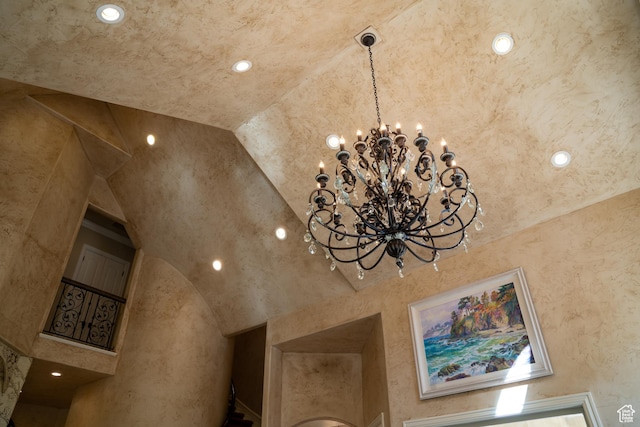 details featuring a notable chandelier and recessed lighting