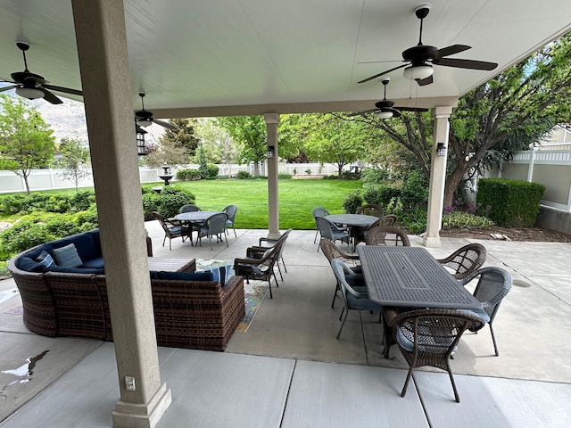 2662 N 1550 W, Pleasant Grove, UT 84062 - view of patio featuring outdoor dining area, ceiling fan, and an outdoor hangout area