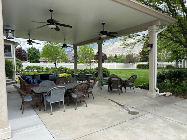 2662 N 1550 W, Pleasant Grove, UT 84062 - view of patio / terrace featuring outdoor dining space and ceiling fan