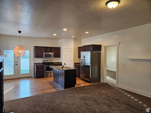 772 S 150 E, Smithfield, UT 84335 - kitchen with light colored carpet, a sink, a textured ceiling, and stainless steel appliances