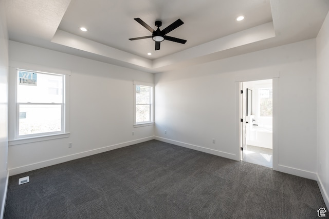 110 S 950 E Unit 45, Hyde Park, UT 84318 - unfurnished room featuring a tray ceiling, dark colored carpet, and ceiling fan