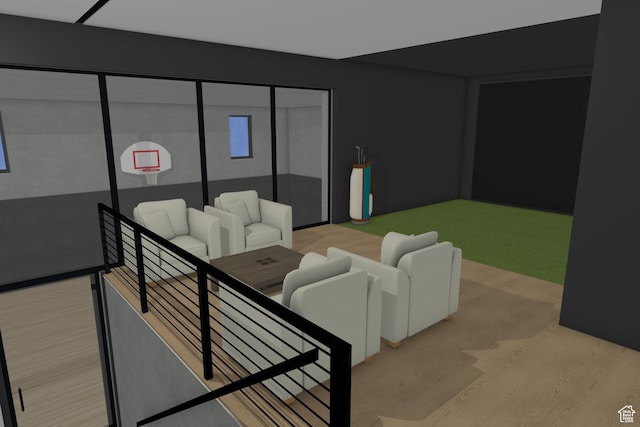 13941 S Jarvie Ln, Draper, UT 84020 - living room featuring light hardwood / wood-style floors and golf simulator