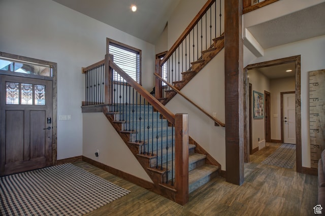 86 Aster Pl, Fish Haven, ID 83287 - entrance foyer with lofted ceiling and dark wood-type flooring