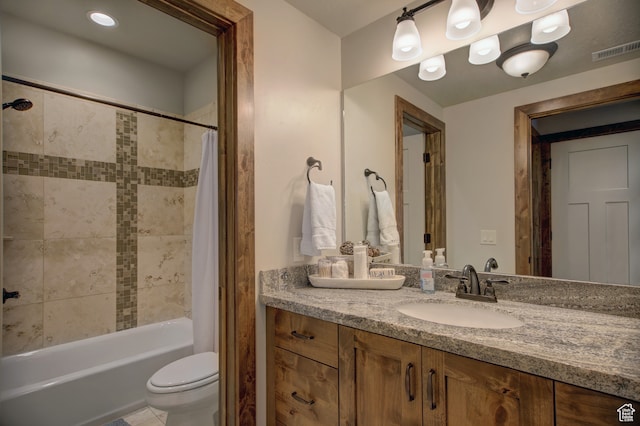 86 Aster Pl, Fish Haven, ID 83287 - full bathroom with vanity, toilet, and shower / bathtub combination with curtain