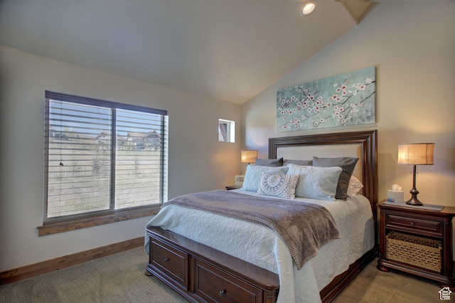 86 Aster Pl, Fish Haven, ID 83287 - carpeted bedroom featuring lofted ceiling