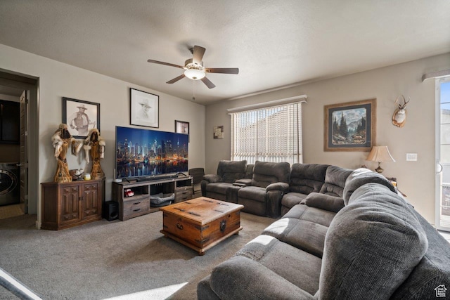 665 S 1400 W, Syracuse, UT 84075 - living room featuring washer / dryer, a ceiling fan, and carpet floors
