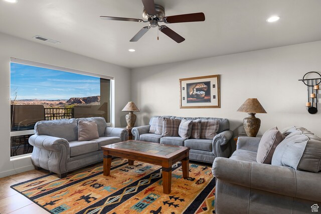 3862 Desert Willow Cir Unit A8, Moab, UT 84532 - tiled living room with ceiling fan