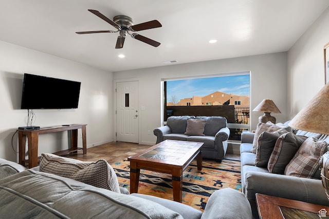 3862 Desert Willow Cir Unit A8, Moab, UT 84532 - tiled living room featuring ceiling fan