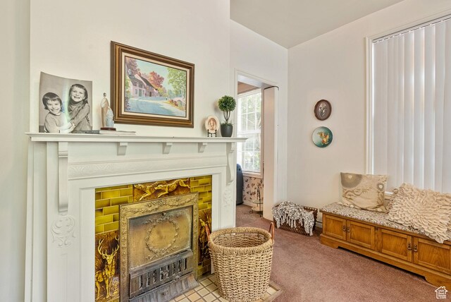 48 E 200 N, Salt Lake City, UT 84103 - sitting room featuring a fireplace with flush hearth and light colored carpet