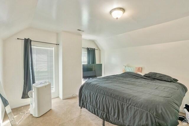 48 E 200 N, Salt Lake City, UT 84103 - bedroom featuring visible vents, light colored carpet, baseboards, and lofted ceiling