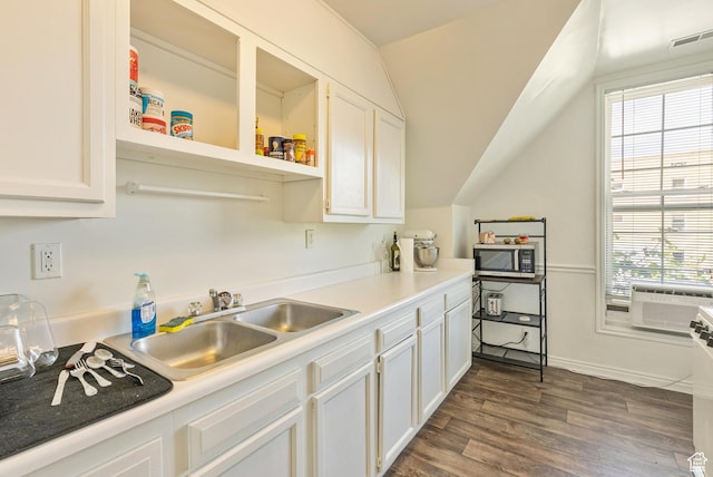 48 E 200 N, Salt Lake City, UT 84103 - kitchen featuring stainless steel microwave, dark wood-style flooring, white cabinets, and a sink