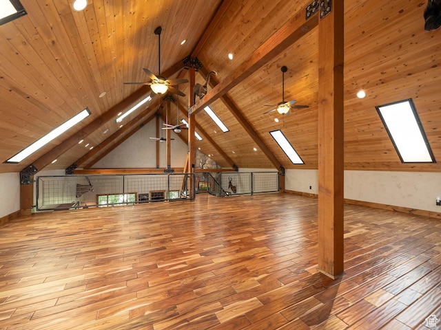 2050 W 2130 N, Helper, UT 84526 - additional living space featuring ceiling fan, hardwood / wood-style flooring, beam ceiling, and a skylight