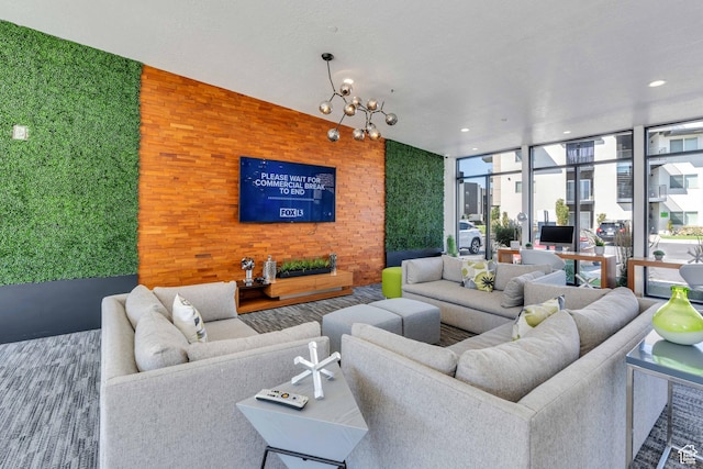 548 E 300 N, Vineyard, UT 84059 - living room with an accent wall, expansive windows, and a chandelier