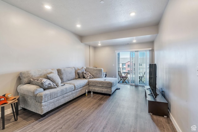 548 E 300 N, Vineyard, UT 84059 - living room featuring baseboards, recessed lighting, wood finished floors, and a textured ceiling
