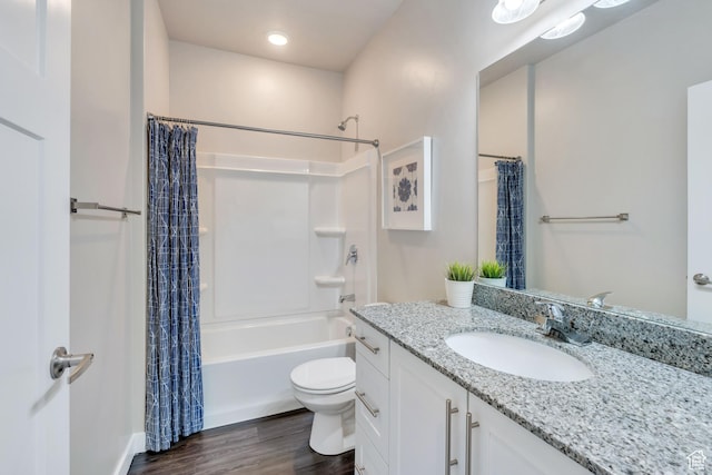 265 N 670 E, Vineyard, UT 84059 - full bathroom with shower / bathtub combination with curtain, vanity, toilet, baseboards, and wood finished floors