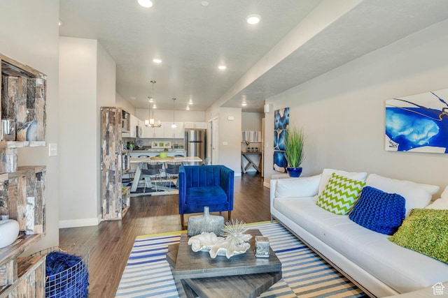 265 N 670 E, Vineyard, UT 84059 - living area with baseboards, recessed lighting, wood finished floors, and a chandelier