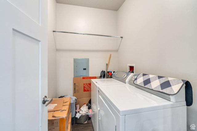 265 N 670 E, Vineyard, UT 84059 - laundry room featuring separate washer and dryer, electric panel, wood finished floors, and laundry area