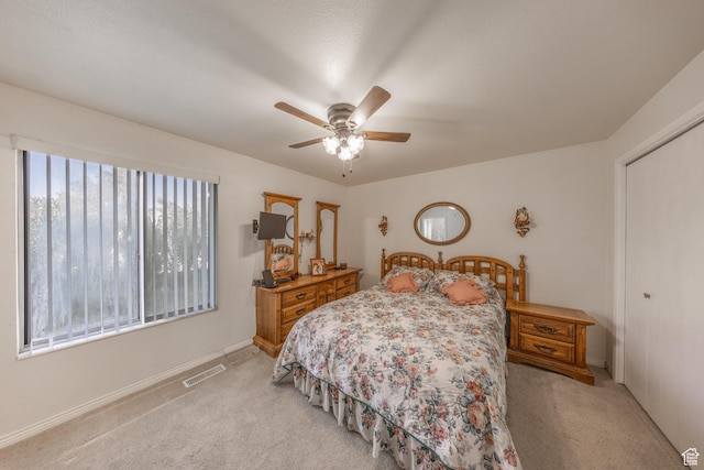 27 E Monticello Dr S, Kaysville, UT 84037 - carpeted bedroom featuring ceiling fan, baseboards, visible vents, and a closet