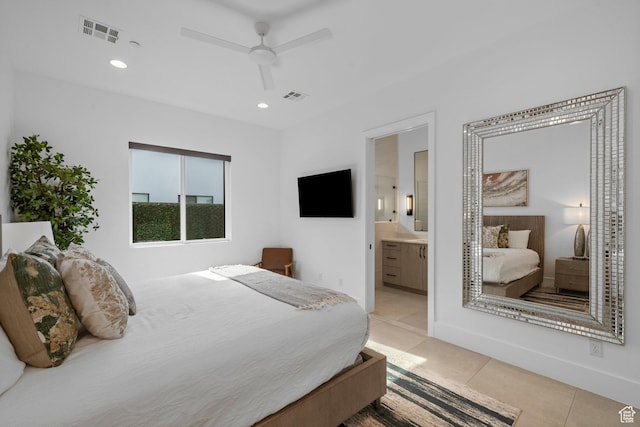 3617 S Cypress Point Rd, Hurricane, UT 84737 - bedroom featuring connected bathroom, light tile patterned floors, and ceiling fan