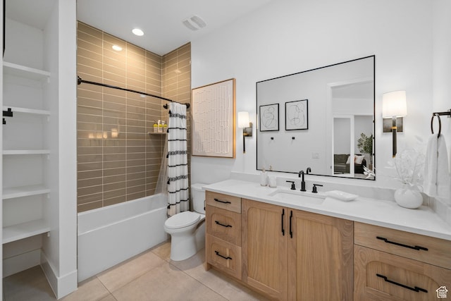 3617 S Cypress Point Rd, Hurricane, UT 84737 - full bathroom featuring vanity, shower / tub combo, tile patterned floors, and toilet