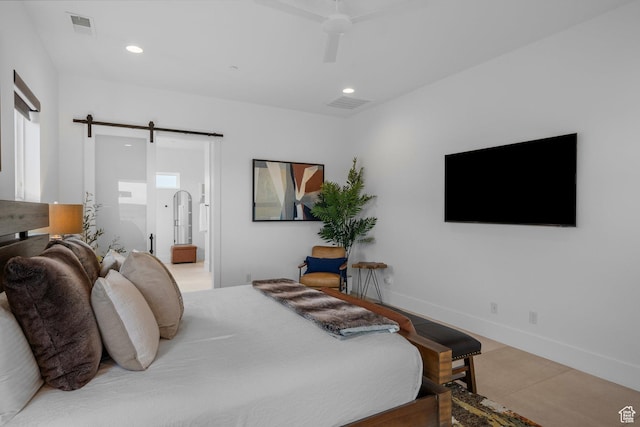 3617 S Cypress Point Rd, Hurricane, UT 84737 - bedroom featuring ensuite bathroom, a barn door, and ceiling fan