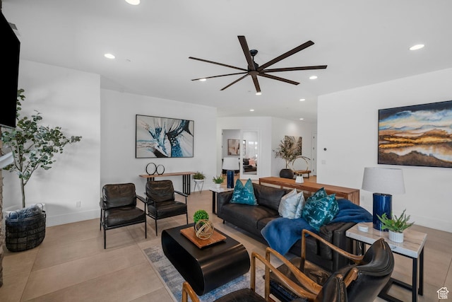 3617 S Cypress Point Rd, Hurricane, UT 84737 - tiled living room featuring ceiling fan