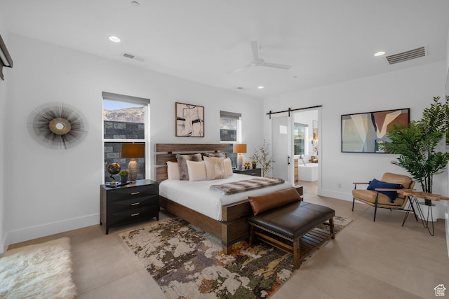 3617 S Cypress Point Rd, Hurricane, UT 84737 - bedroom with ensuite bathroom, a barn door, and ceiling fan