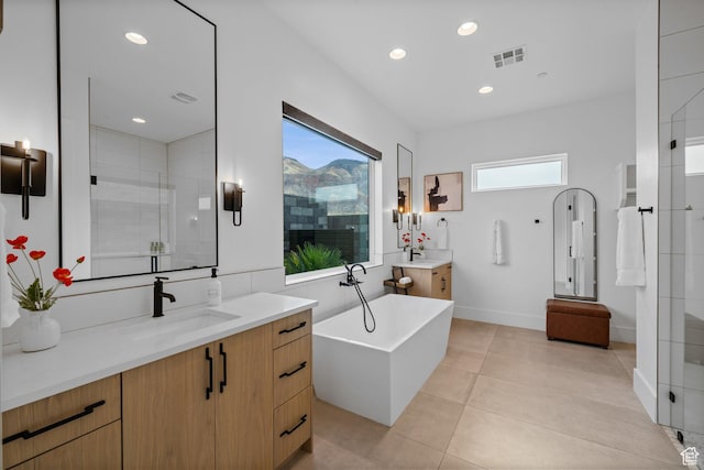 3617 S Cypress Point Rd, Hurricane, UT 84737 - bathroom with vanity, independent shower and bath, and tile patterned flooring
