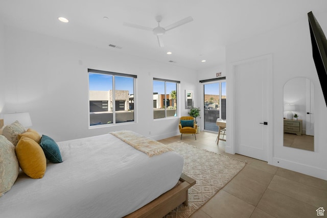 3617 S Cypress Point Rd, Hurricane, UT 84737 - bedroom with ceiling fan, access to exterior, and light tile patterned floors