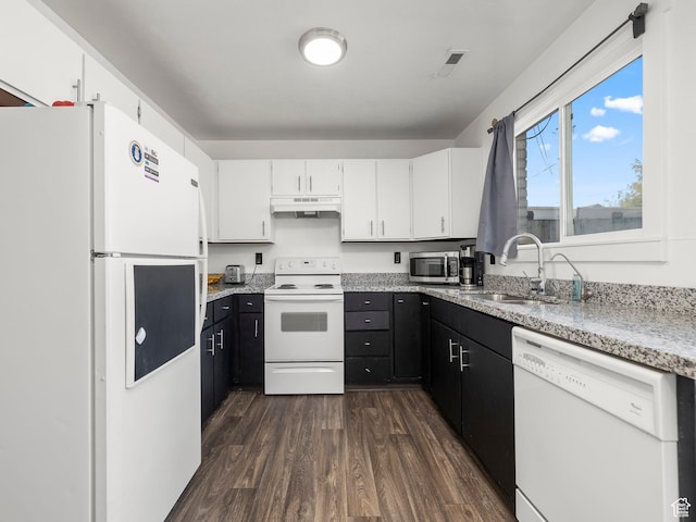 435 E 790 S Unit 8, Pleasant Grove, UT 84062 - kitchen featuring white cabinets, under cabinet range hood, visible vents, a sink, and white appliances