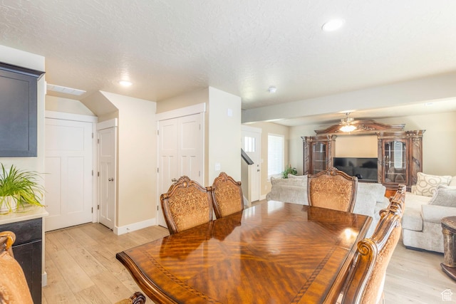 1485 W 350 N, Springville, UT 84663 - dining space featuring a textured ceiling, ceiling fan, recessed lighting, and light wood finished floors