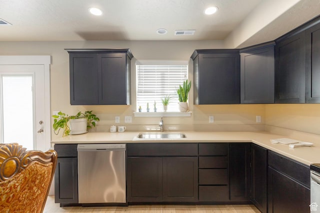 1485 W 350 N, Springville, UT 84663 - kitchen featuring a sink, light countertops, recessed lighting, stainless steel dishwasher, and visible vents