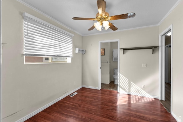 53 Pioneer Way, Hurricane, UT 84737 - unfurnished bedroom with wood finished floors, crown molding, a ceiling fan, and ensuite bath