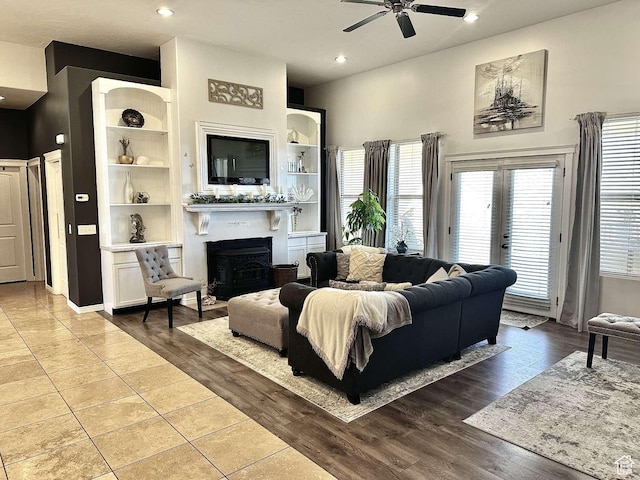 1350 E 600 S, Richfield, UT 84701 - tiled living area featuring a ceiling fan, recessed lighting, and a fireplace