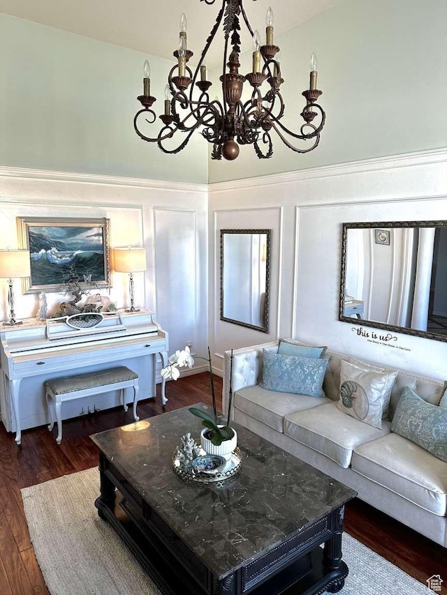 1350 E 600 S, Richfield, UT 84701 - living area with wood finished floors and an inviting chandelier