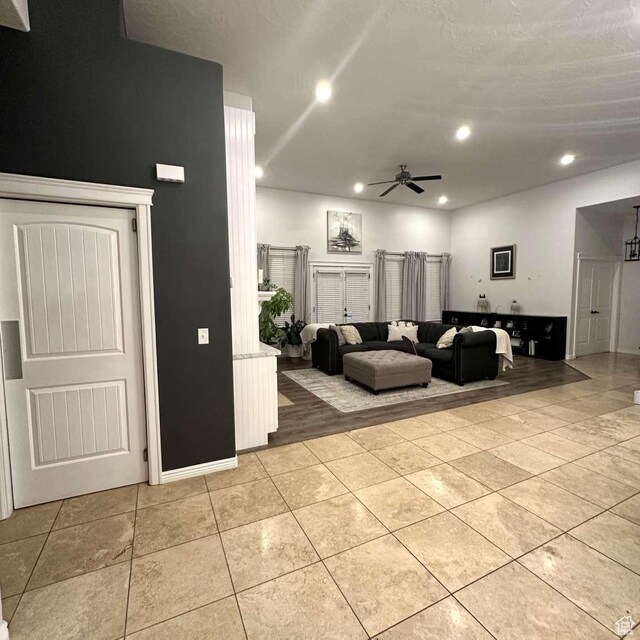 1350 E 600 S, Richfield, UT 84701 - living room with ceiling fan, light tile patterned floors, and recessed lighting
