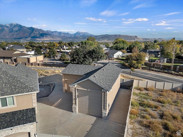 aerial view featuring a residential view and a mountain view