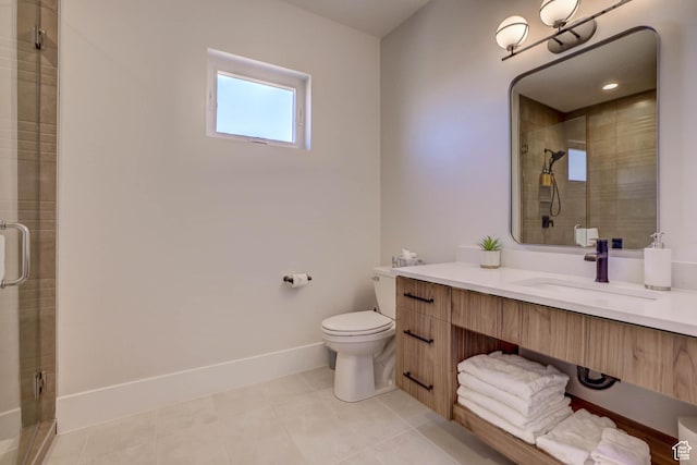 4971 S Cattail Way, Washington, UT 84780 - full bath featuring vanity, baseboards, a stall shower, tile patterned flooring, and toilet